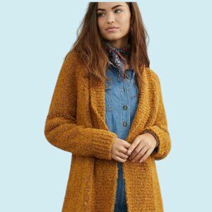 Anthropologie Long Sweater Women's Small Marigold Autumn Open Front Wool Blend